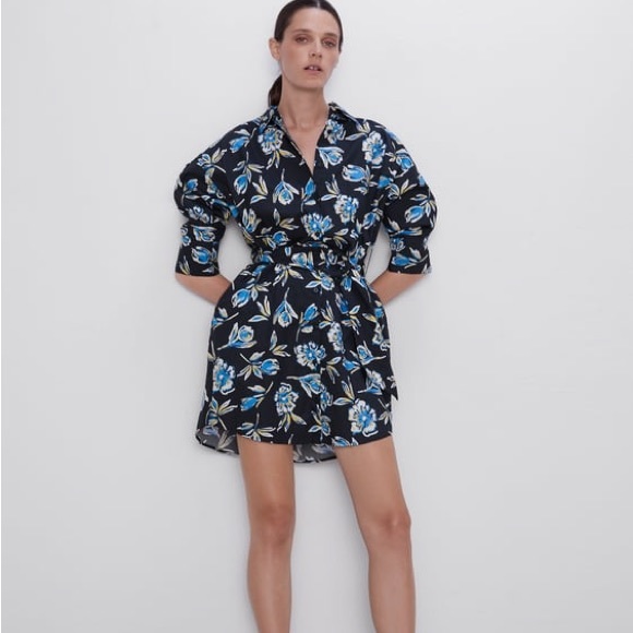 Dresses 13 Zara Blue Floral Shirt Dress Poshmark